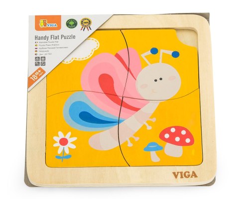 Viga Klocki drewniane 50136 Puzzle na podkładce - motylek