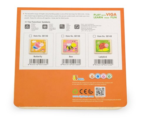Viga Klocki drewniane 50136 Puzzle na podkładce - motylek