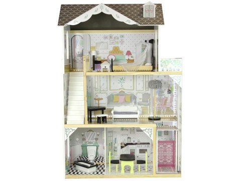 Domek dla Lalek Drewniany Willa Wioletta Biały Światło Balkon