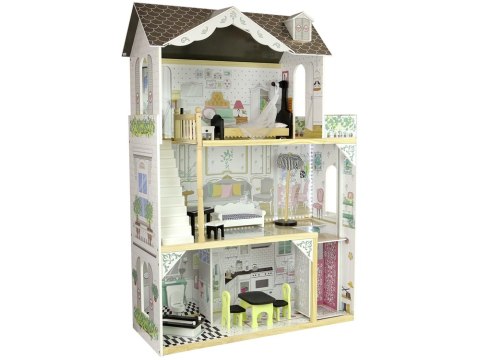 Domek dla Lalek Drewniany Willa Wioletta Biały Światło Balkon