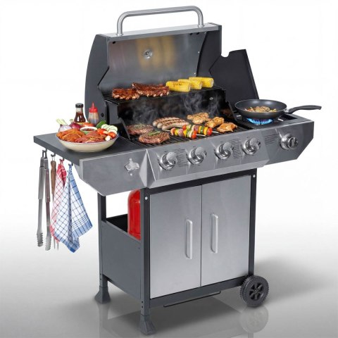 Grill gazowy ogrodowy żeliwny ruszt z pokrywą 4+1 palniki Berdsen BD-896
