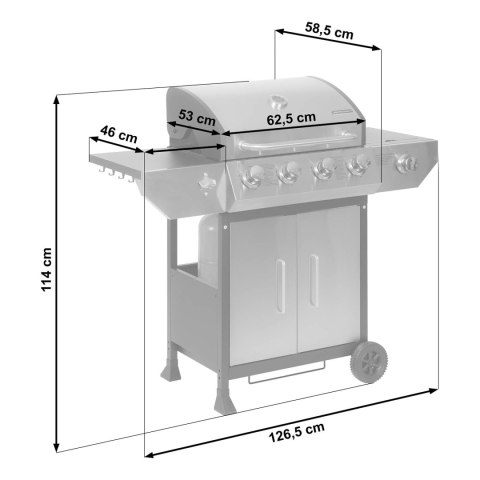 Grill gazowy ogrodowy żeliwny ruszt z pokrywą 4+1 palniki Berdsen BD-896