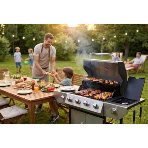 Grill gazowy ogrodowy żeliwny ruszt z pokrywą 4+1 palniki Berdsen BD-896