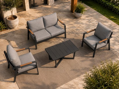 Meble Ogrodowe Aluminiowe Sofa + Dwa Fotele + Stolik