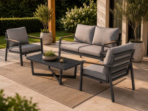 Meble Ogrodowe Aluminiowe Sofa + Dwa Fotele + Stolik