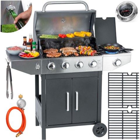 Grill gazowy ogrodowy żeliwny ruszt z pokrywą 4+1 palniki Berdsen BD-897