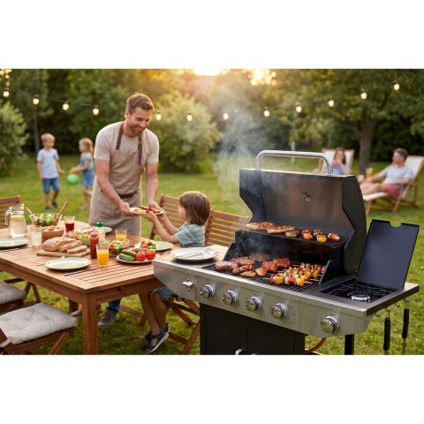 Grill gazowy ogrodowy żeliwny ruszt z pokrywą 4+1 palniki Berdsen BD-897