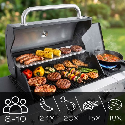Grill gazowy ogrodowy żeliwny ruszt z pokrywą 4+1 palniki Berdsen BD-897