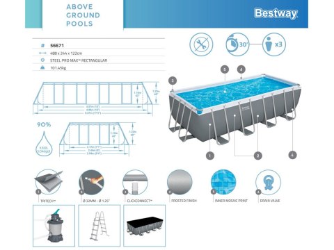 Bestway Basen STELAŻOWY 488x244x122cm 9w1 56671