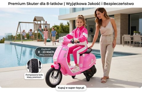 Pojazd na akumulator skuter różowy retro