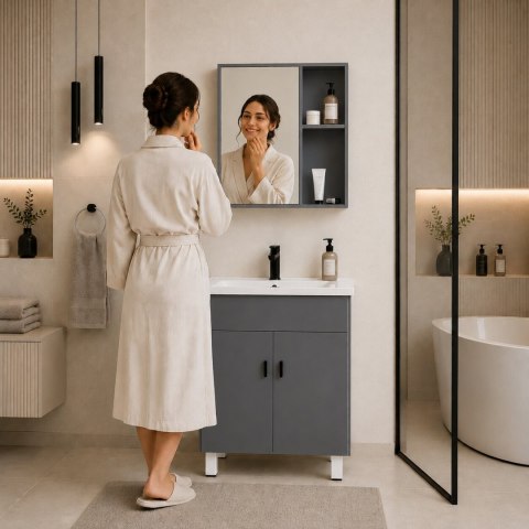 Szafka łazienkowa stojąca z umywalką + lustro zestaw mebli ModernHome