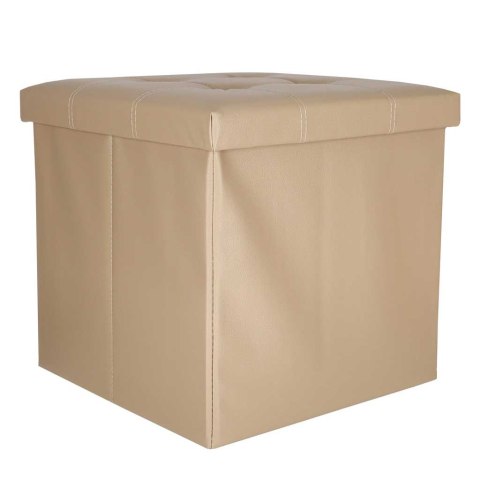 Pufa ze schowkiem do siedzenia otwierana składana ekoskóra 38x38x36 cm beżowa