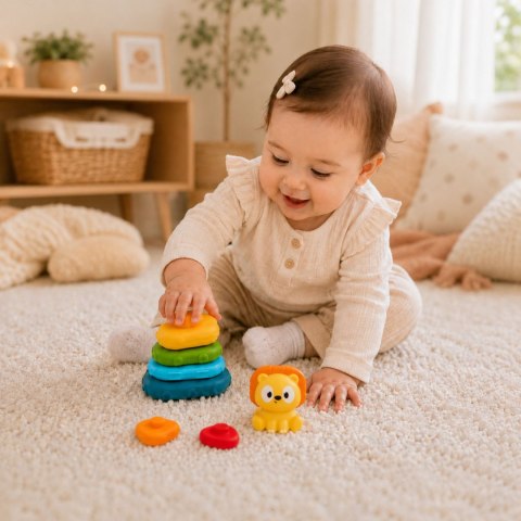 WOOPIE BABY Piramidka Sensoryczna Wieża Układanka Lew 6m+