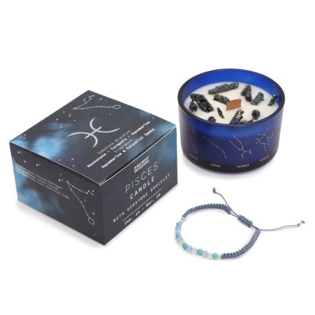 Świeca zodiak z bransoletką z kamieni - ryby