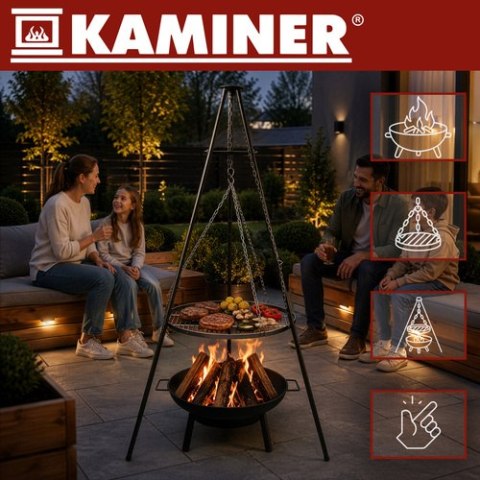 Grill ogrodowy trójnóg 167x58cm Kaminer