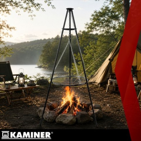 Grill ogrodowy trójnóg 167x58cm Kaminer