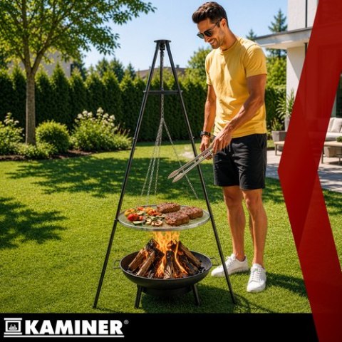 Grill ogrodowy trójnóg 167x58cm Kaminer