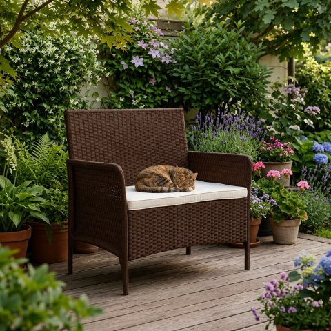 Sofa ogrodowa dwuosobowa z poduszką ławka na balkon taras ogród brązowa MultiGarden