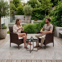 Zestaw 2x fotel ogrodowy z poduszką komplet krzeseł na balkon taras ogród brązowy MultiGarden