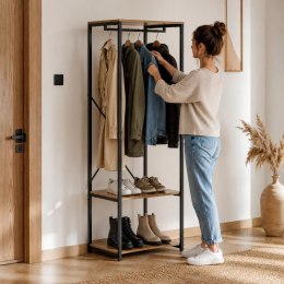 Wieszak stojący z pólkami do przedpokoju na ubrania buty loft jasny dąb ModernHome
