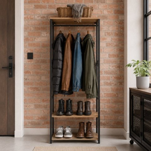 Wieszak stojący z pólkami do przedpokoju na ubrania buty loft jasny dąb ModernHome