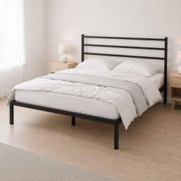 Łóżko metalowe 190x200 cm ze stelażem i zagłówkiem minimalistyczna czarna rama ModernHome