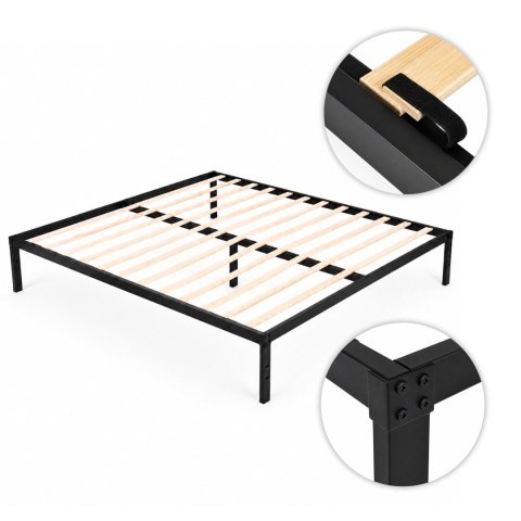 Łóżko metalowe 190x200 cm ze stelażem minimalistyczna czarna rama ModernHome