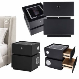 Szafka nocna wisząca szuflady oświetlenie LED USB ładowanie głośnik Bluetooth czarna
