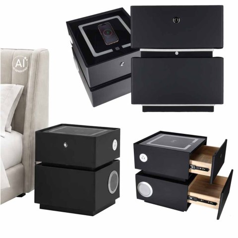 Szafka nocna wisząca szuflady oświetlenie LED USB ładowanie głośnik Bluetooth czarna