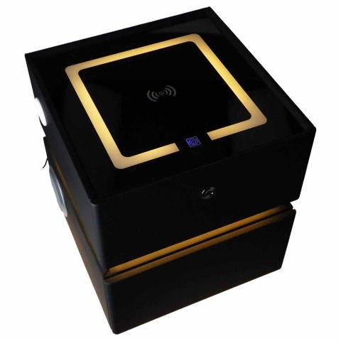 Szafka nocna wisząca szuflady oświetlenie LED USB ładowanie głośnik Bluetooth czarna