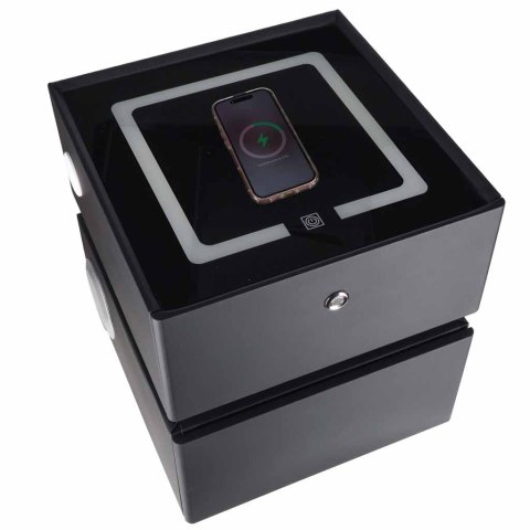 Szafka nocna wisząca szuflady oświetlenie LED USB ładowanie głośnik Bluetooth czarna