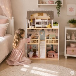 Drewniany domek dla lalek Laura 3 piętra 5 pomieszczeń 15 mebelków ECOTOYS