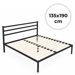 Łóżko metalowe 135x190 cm ze stelażem i zagłówkiem minimalistyczna czarna rama ModernHome