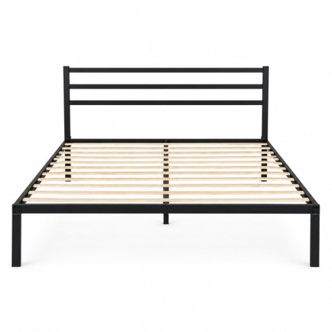 Łóżko metalowe 135x190 cm ze stelażem i zagłówkiem minimalistyczna czarna rama ModernHome