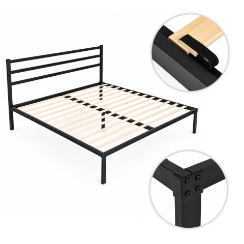 Łóżko metalowe 135x190 cm ze stelażem i zagłówkiem minimalistyczna czarna rama ModernHome