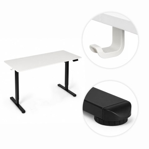 Biurko elektryczne 140x60 cm podnoszone regulacja wysokości 72-118 cm biały blat ModernHome