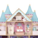 Drewniany domek dla lalek zamek Bella 4 piętra 5 pomieszczeń 15 mebelków ECOTOYS