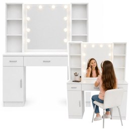 Duża Toaletka Kosmetyczna z Lustrem LED Szafki Szuflady Biała 141x114x39 cm