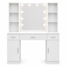 Duża Toaletka Kosmetyczna z Lustrem LED Szafki Szuflady Biała 141x114x39 cm