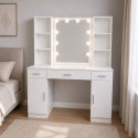 Duża Toaletka Kosmetyczna z Lustrem LED Szafki Szuflady Biała 141x114x39 cm