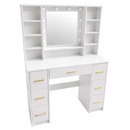 Duża Toaletka Lustro Ze Światłem LED Półki 7 Szuflad Biała 140x100x40 cm