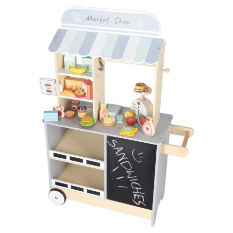 Sklep market drewniany stragan food truck z kostkarką do lodu na kółkach
