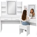 Toaletka Kosmetyczna Z Lustrem LED Półki Szuflady Biała 140x80x40 cm