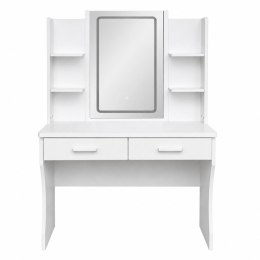 Toaletka Kosmetyczna Z Lustrem LED Półki Szuflady Biała 140x80x40 cm