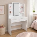 Toaletka Kosmetyczna Z Lustrem LED Półki Szuflady Biała 140x80x40 cm