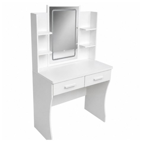 Toaletka Kosmetyczna Z Lustrem LED Półki Szuflady Biała 140x80x40 cm
