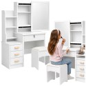 Toaletka Kosmetyczna z Lustrem Szuflady Półki Taboret Biała 130x80x36 cm