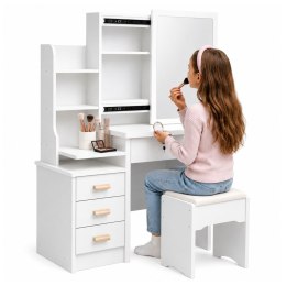 Toaletka Kosmetyczna z Lustrem Szuflady Półki Taboret Biała 130x80x36 cm