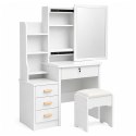 Toaletka Kosmetyczna z Lustrem Szuflady Półki Taboret Biała 130x80x36 cm