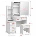 Toaletka Kosmetyczna z Lustrem Szuflady Półki Taboret Biała 130x80x36 cm